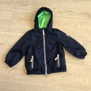 London Fog Toddler Windbreaker Fleece Lined Hooded Zip Jacket 18m Blue and Green